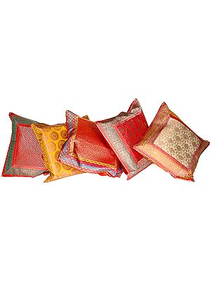 Lot of Five Cushion Covers from Banaras with Brocade Weave