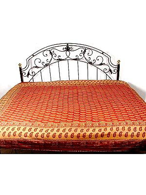 Mango Leaf Bedspread with Thread Work