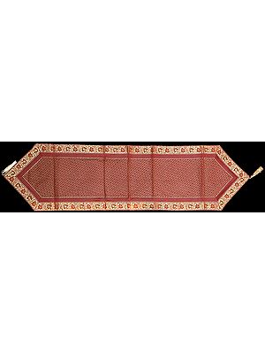 Maroon Table Runner from Banaras with Tanchoi Weave