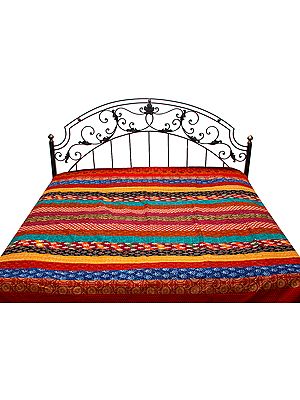 Multi-Color Bedspread from Ahmedabad with Printed Motifs