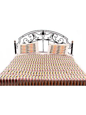 Multi-Color Cotton Bedspread with Ikat Weave - Hand-Woven