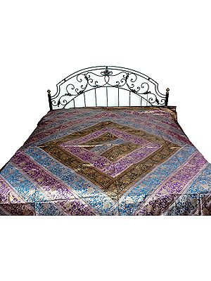 Multi-Color Bedspread with Printed Procession in Gold Paint