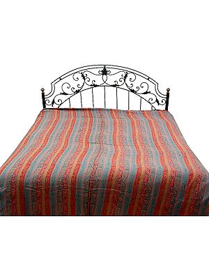 Multi-Color Double-Sided Pure Wool Jamawar Bedspread
