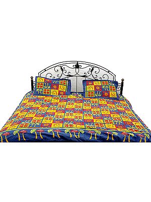 Multi-Color Kantha Stitch Bedspread with Auspicious Print