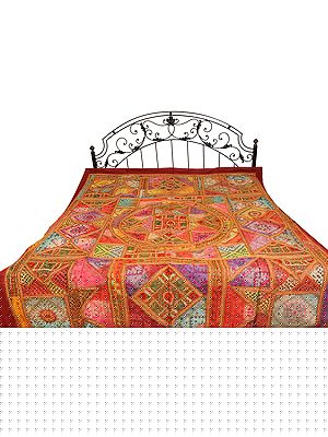 Multi-Color Kutch Mandala Bedcover with Embroidered Patches and Mirrors