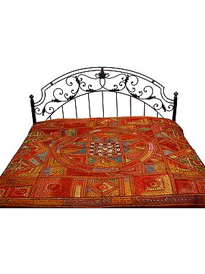 Multi-Color Kutch Mandala Bedspread with Silver Thread Embroidery and Mirrors