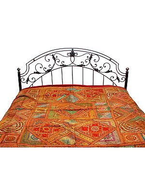 Multi-Color Kutch Patch Bedspread with All-Over Embroidery and Mirrors