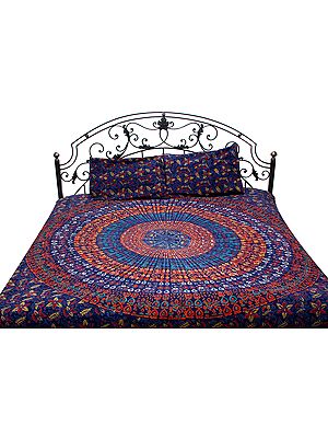 Navy Blue Bedspread From Pilkhuwa with Large Printed Mandala