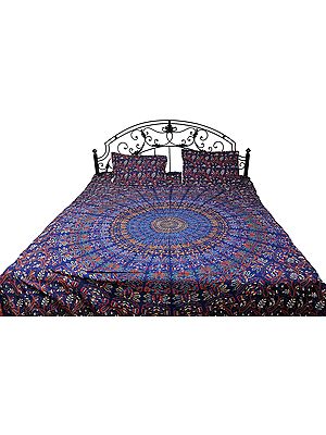 Navy Blue Bedspread from Pilkhuwa with Printed Giant Mandala