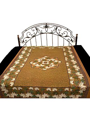 Cotton Single Bedspread - Olive Floral Design