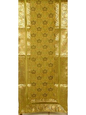 Olive Green Table Runner with Golden Thread Weave