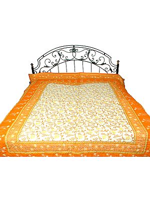 Orange and Ivory Jaipuri Quilt with Sanganeri Print