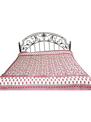 Orchid and Ivory Printed Bedspread from Sanganer