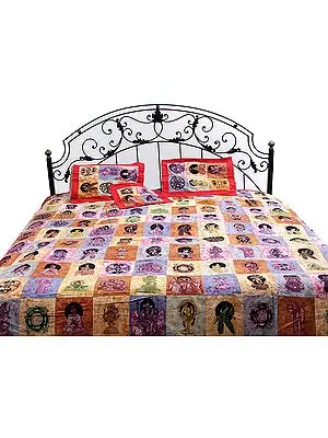 Patchwork Batik Bedspread with Hindu Deities