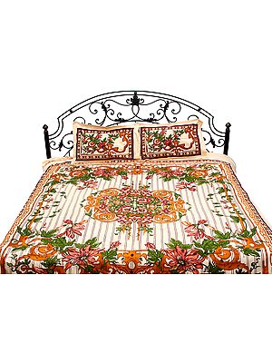 Peach Bedspread from Pilkhuwa with Printed Flowers All-Over