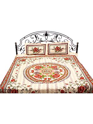 Peach Bedspread from Pilkhuwa with Printed Large Roses All-Over