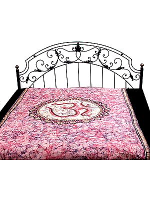 Pink Batik Bedspread with Om Design - Single Size