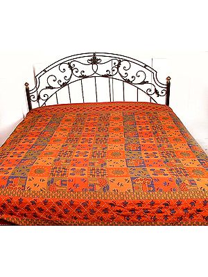 Printed Cotton Bedspread with Kantha Stitch