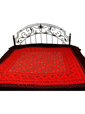 Red and Black Embroidered Bedspread