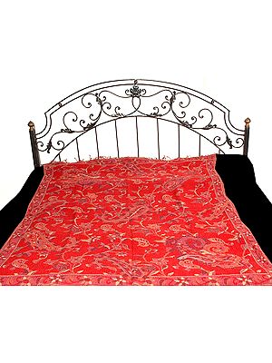 Luxurious Red Wool Jamawar Throw for Sofa and Bed