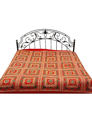 Red Kutch Bedcover with All-Over Embroidered Chakras