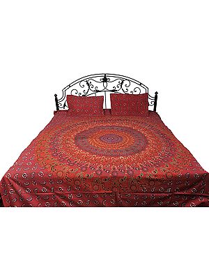 Red-Clay Bedspread from Pilkhuwa with Printed Giant Mandala
