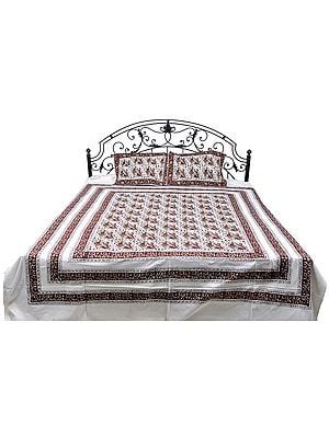 Red-Ochre and White Pilkhuwa Bedspread with Printed Dancing Couple