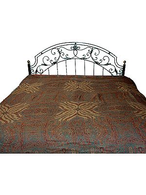 Reversible Jamawar Bedspread with Kashmiri Design