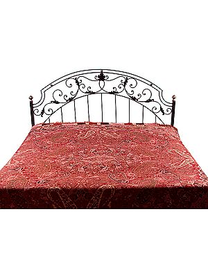 Reversible Jamawar Bedspread with Woven Paisleys