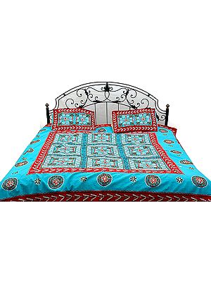Robin-Egg Blue Gujarati Bedspread with Hand-Embroidery All-Over