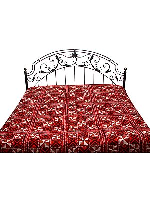 Ruby-Wine Bedcover with All-Over Embroidery by Hand