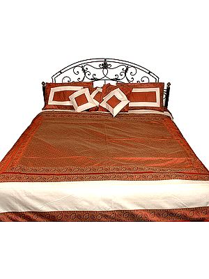 Rust and Ivory Paisley Banarasi Bedcover with Tanchoi Weave
