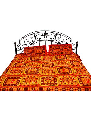 Sanganeri Floral Printed Kantha Stitched Bedcover