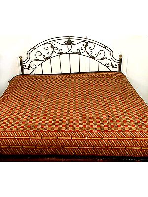 Sanganeri Kantha Bedspread with Mirrors