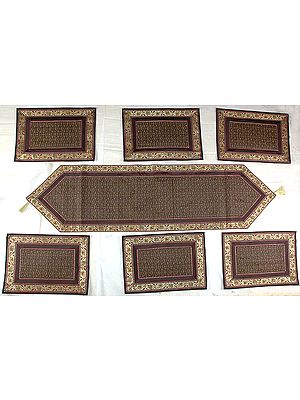 Seven Piece Black Banarasi Dinner Set with Golden Thread Weave and Brocaded Border