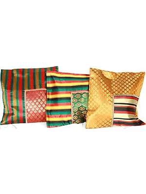 Lot of Three Brocaded Cushion Covers from Banaras