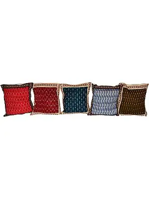 Lot of Five Cushion Covers from Hyderabad with Ikat Weave