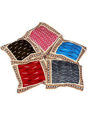 Lot of Five Cushion Covers from Hyderabad with Ikat Weave