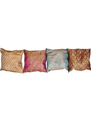 Lot of Four Brocaded Cushion Covers from Banaras
