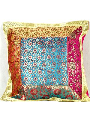Brocaded Cushion Cover from Banaras with Gota Border