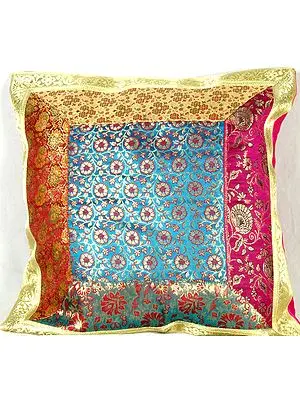 Brocaded Cushion Cover from Banaras with Gota Border