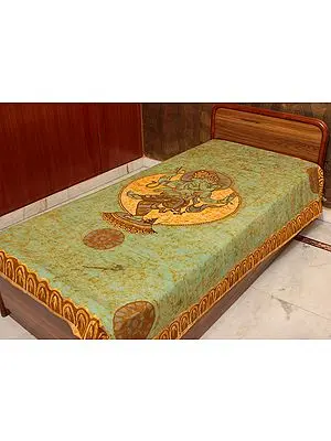 Dancing Ganesha on an Green Batik Single-Bed Bedspread