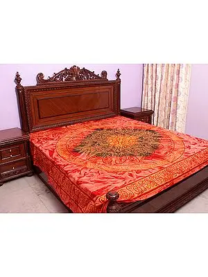 Coral Batik Bedspread with Printed Motifs