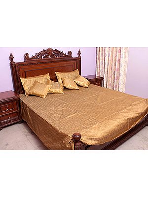 Cream Tanchoi Bedcover from Banaras with All-Over Weave