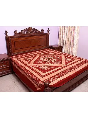 Brown Batik Bedspread with Printed Motifs