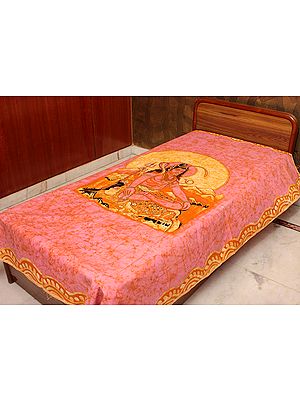 Meditating Shiva on an Pink Batik Single-Bed Bedspread