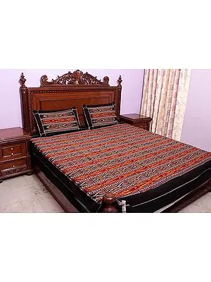 Black Bedspread with Ikat Weave Hand-Woven in Pochampally
