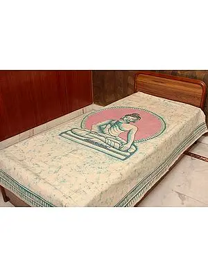 Single-Bed Batik Bedspread with Buddha in Bhumisparsha Mudra