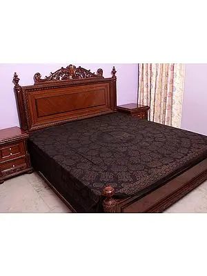 Black Bedspread with Printed Elephants