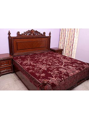 Cordovan Reversible Jamawar Bedspread with Woven Tree of Life